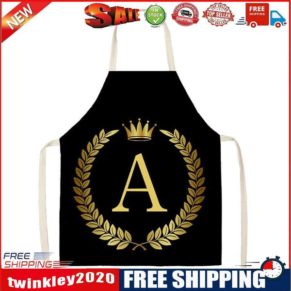Letter A Printed Linen Apron Kitchen Waterproof Home Cooking Bibs (82x68cm)