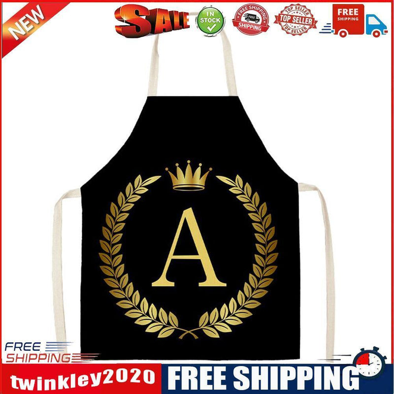 Letter A Printed Linen Apron Kitchen Waterproof Home Cooking Bibs (82x68cm)