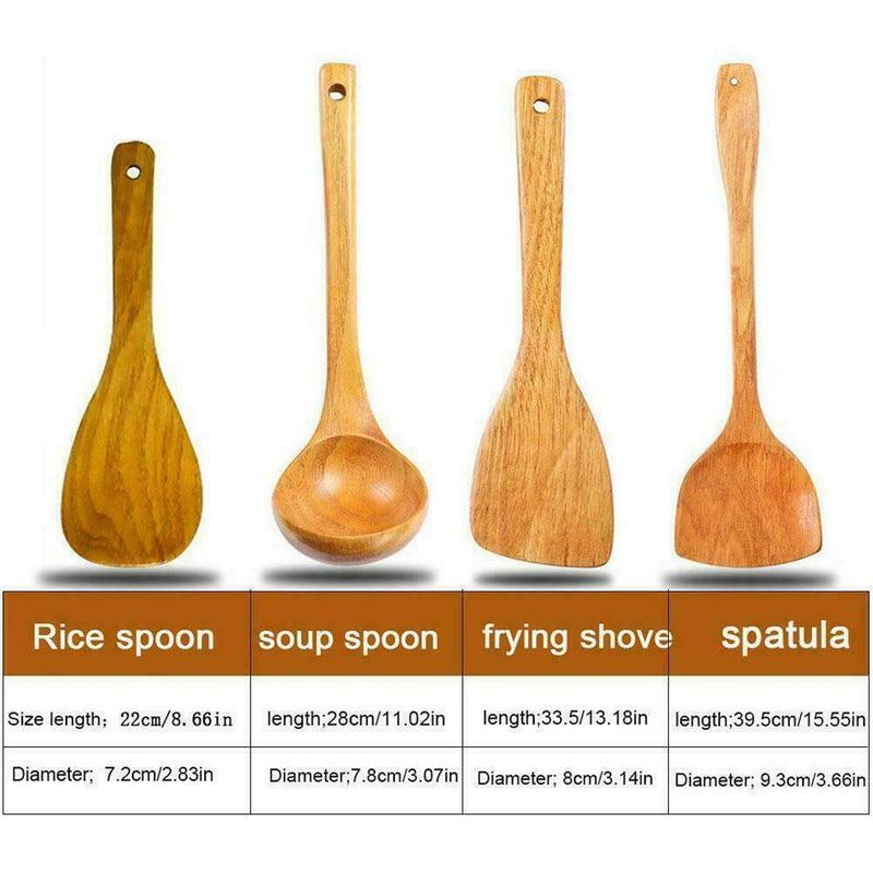 1Set Wooden Cooking Rice Spatula Scoop Non-stick Hand Shovel Wok Kitchen T1L8