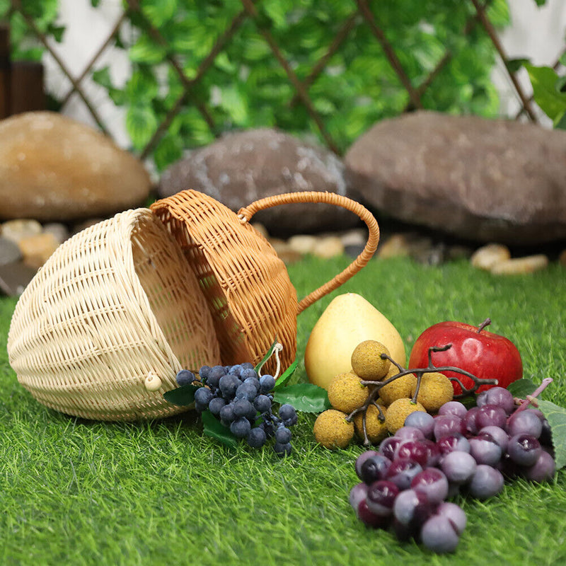 Handmade Rattan Mushroom Basketball Handbag Woven Kids Organizer Desktop Decorations