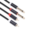 2 RCA Male to Dual 6.35 Jack Male Audio Cable Mixer Amplifier Adapter Cord