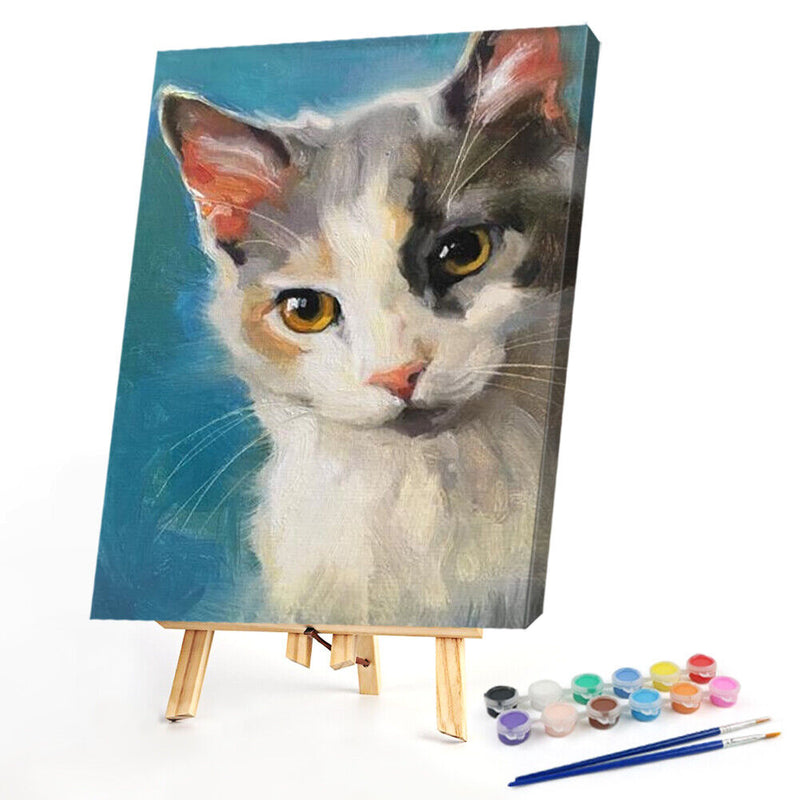 Frameless Oil Paint By Numbers DIY Cat Picture Craft Kit for Home Living Room