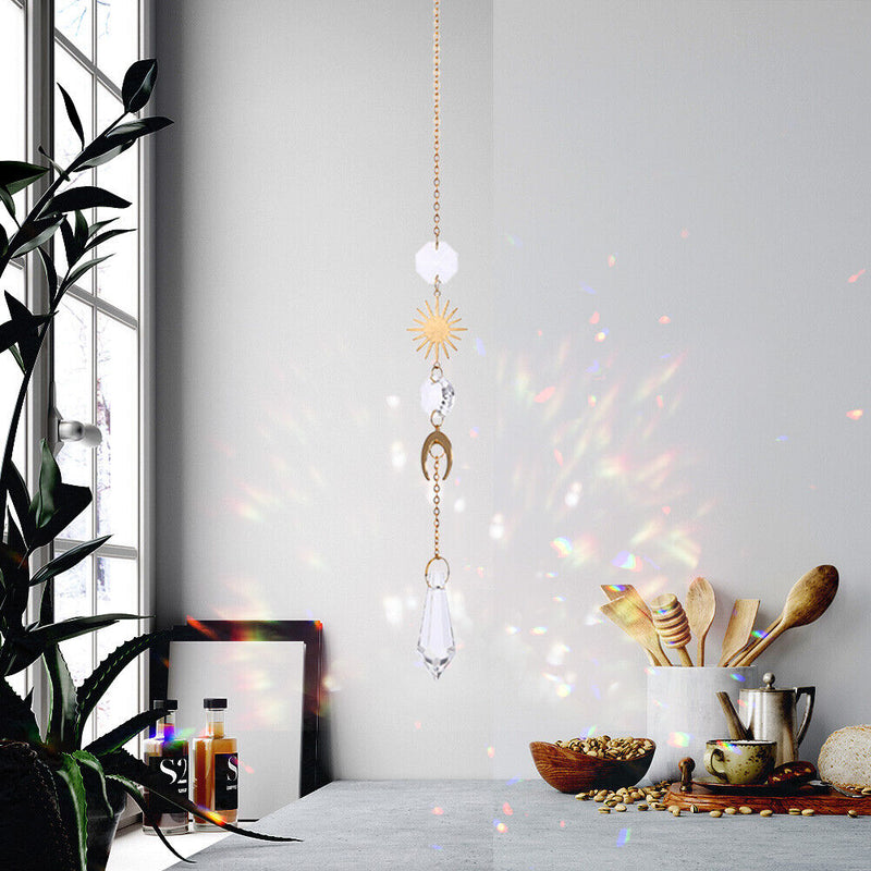 Crystal Sun Moon Hanging Meatal Pendant Home Car Decor (A)