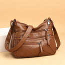Multi-Layer Ladies Retro Crossbody Bag PU Leather Pure Color Luxury Shoulder Bag