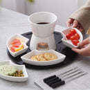 Hot White Dishes Forks Ceramic Pot Chocolate Fondue
