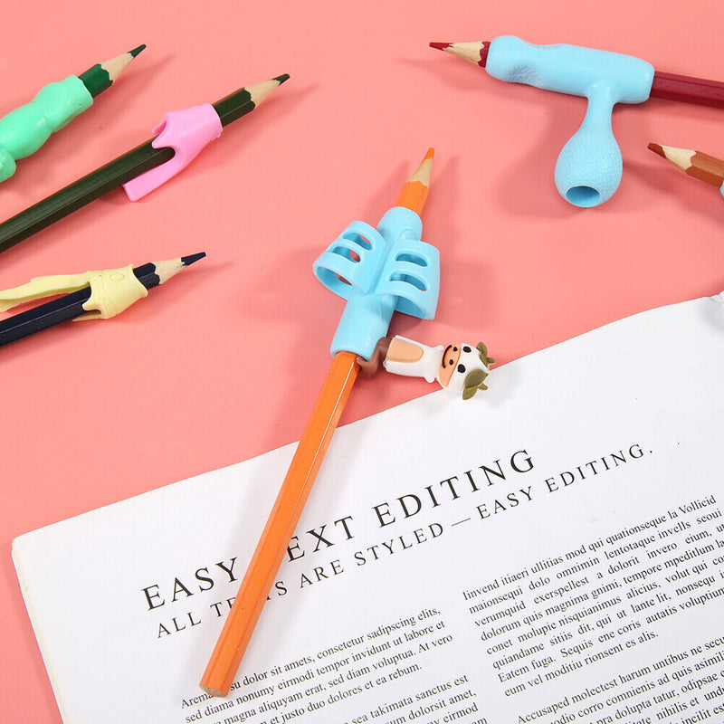 Kids Writing Pencil Holder Rubber Children Pen Aid Grip Tools Set (White)