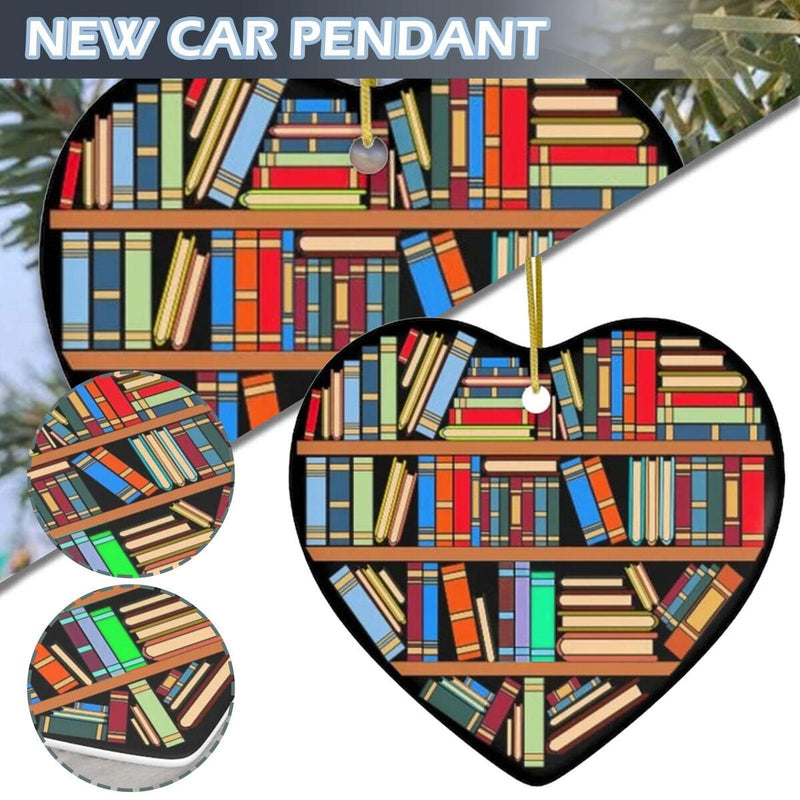 Book Lovers Heart-Shaped Bookshelf Pendant Ornament Christmas Tree Decor x 1Pc#
