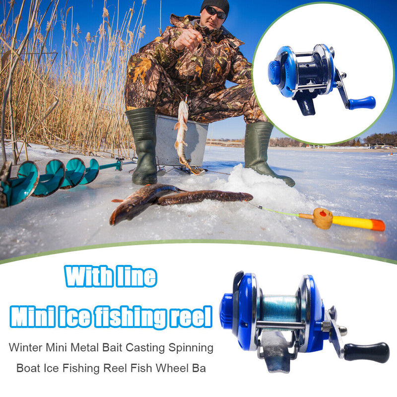 Winter Mini Baitcasting Boat Fishing Reel Roller Coil Fish Wheel (Blue) Newly