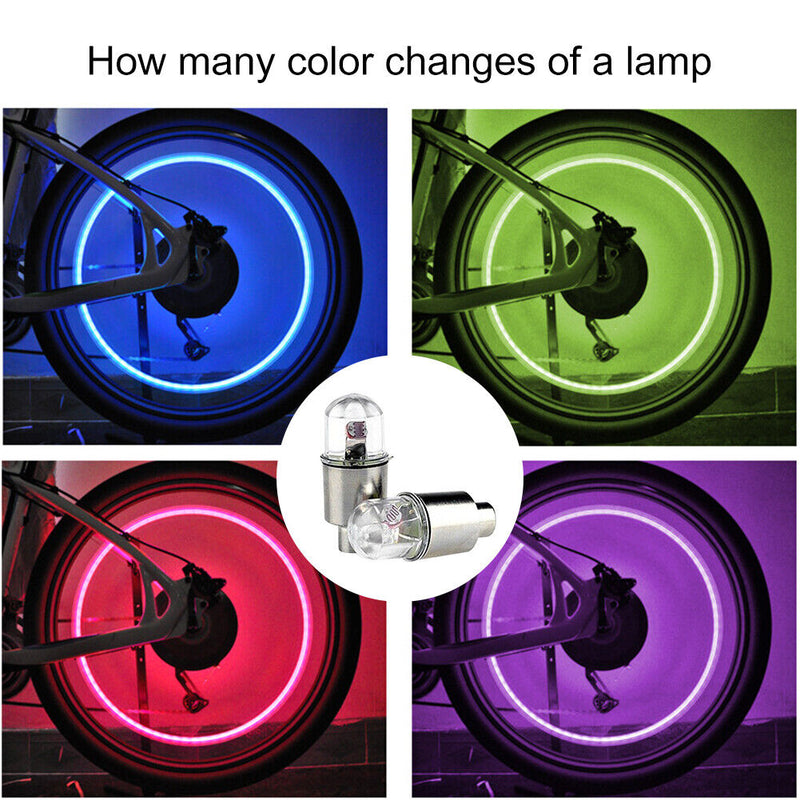 2x Auto Car Bicycle Motorcycle Wheel LED Lights Tire Valve Caps Spokes Hub
