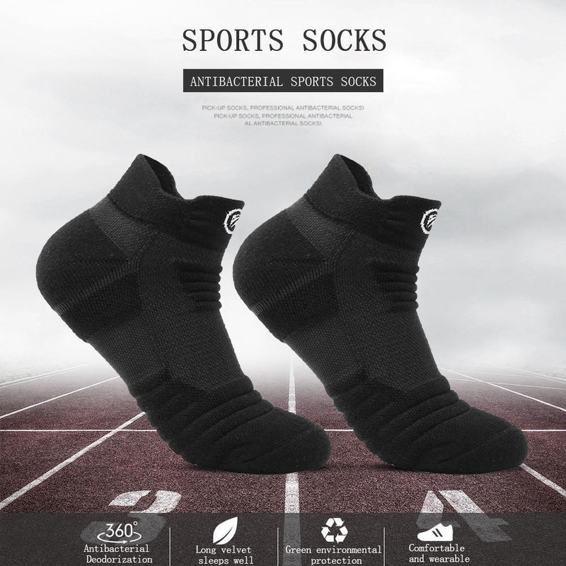 2pair Men Basketball Socks Non-Slip Towel Bottom Thickened Short Sock Black