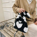 Retro Women Plush Leopard Shoulder Bag Autumn Winter Handbags (White Heart)