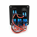 For Car RV 3 Gang 12V/24V Circuit Breaker Dual USB Port LED Rocker Switch Panel