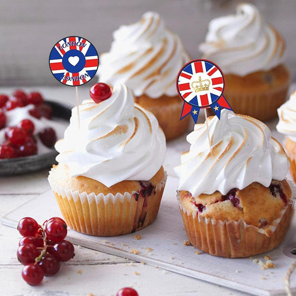 Mix 10 Food & Cupcake Picks Queen Jubilee London Union Decorations Party M8I5