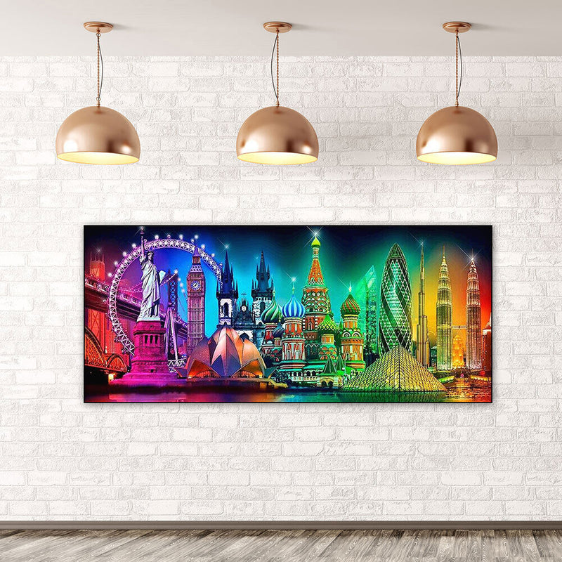 Colorful Famous Buildings Oil Paint By Numbers Kits DIY Handpainted Picture