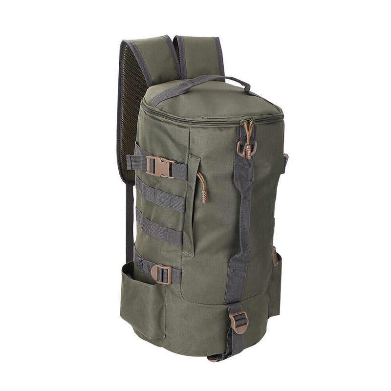 Large Fishing Tackle Backpack Cylindrical Fishing Gear Bags (Army Green) Newly