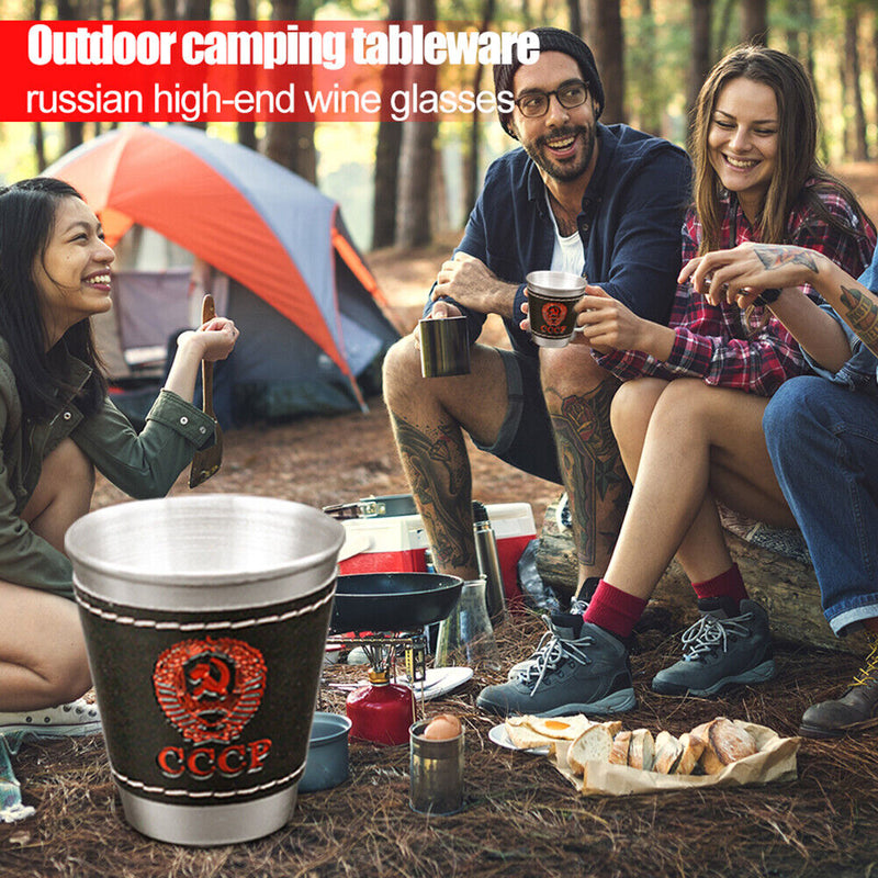 Portable Stainless Steel Wine Cups Set with Leather Storage Bag Picnic Tableware