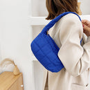 Women Space Padded Nylon Top-handle Bag Zipper Underarm Bag (Blue)