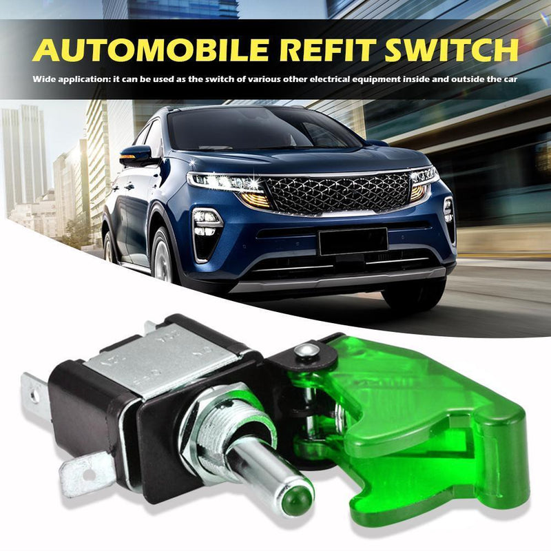 12V Illuminated LED Toggle Switch Control ON/OFF+Aircraft Missile Flip Up Cov