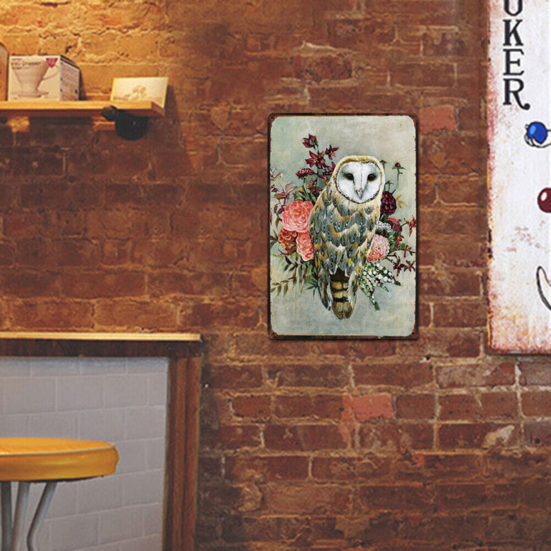 Flower Owl Retro Metal Plate Tin Sign Plaque Poster Wall Home Decor Iron Paints