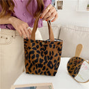 Daily Corduroy Bento Handbag Women Animal Lunch Storage Bag (Brown Leopard)