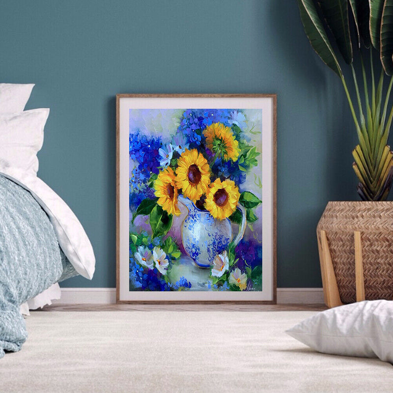 Frameless Sunflowers in Vase Oil Paint By Numbers Kit DIY Handmade Drawing Craft