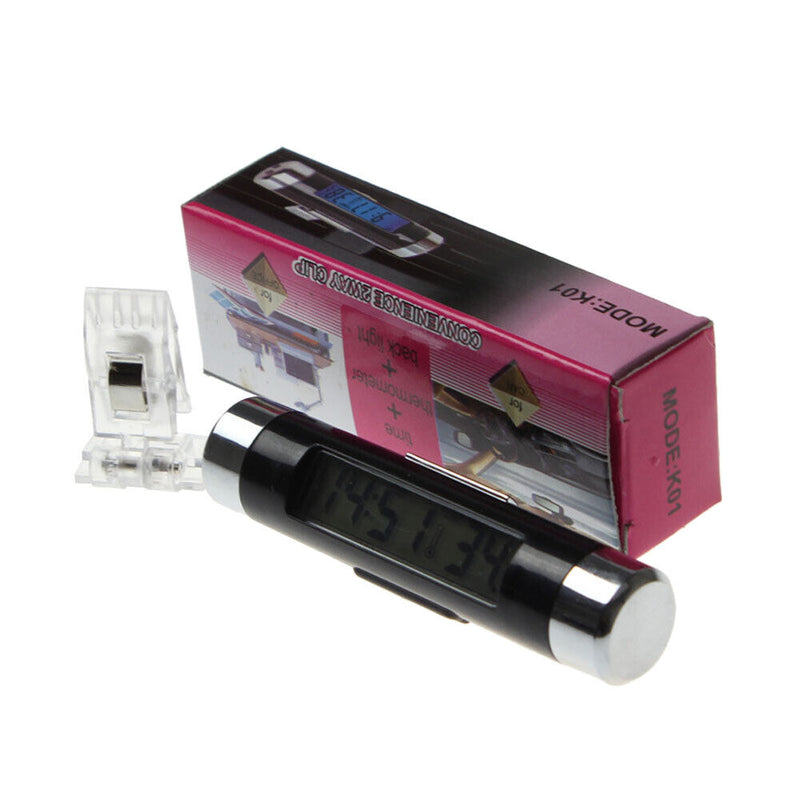 2 in 1 Blue Backlight Digital LCD Car Air Outlet Clip-on Clock Thermometer Newly
