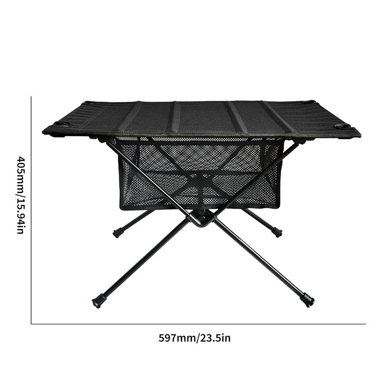 Outdoor Folding Table Net Pocket Coated Oxford Cloth Desk (Elegant Black) Newly