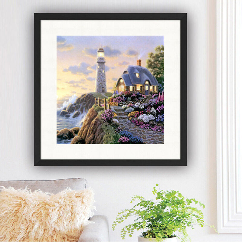 House 5D DIY Round Rhinestone Embroidery Kits Needlework Set Cross Stitch