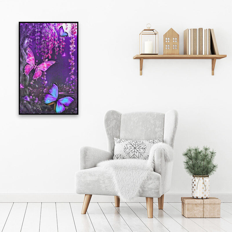 DIY 5D Butterfly Diamond Drawing Full Round Rhinestone Painting Kit Room Decor