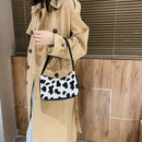 Women Plush Shoulder Underarm Bag Cow Print Fashion Winter Handbag Tote (1)