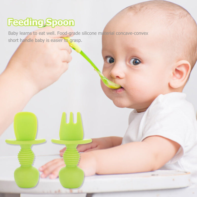 Baby Silicone Training Feeding Spoon Toddlers BPA-free Tableware (Green) Newly