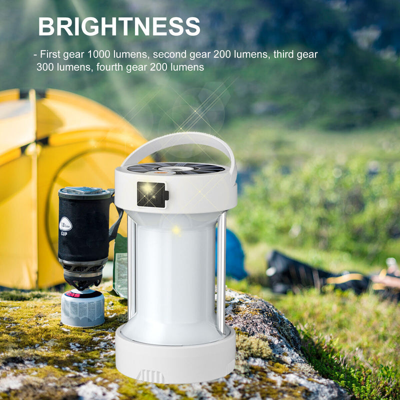 LED Camping Lantern - Solar & USB Charging Outdoor Emergency Light (White)