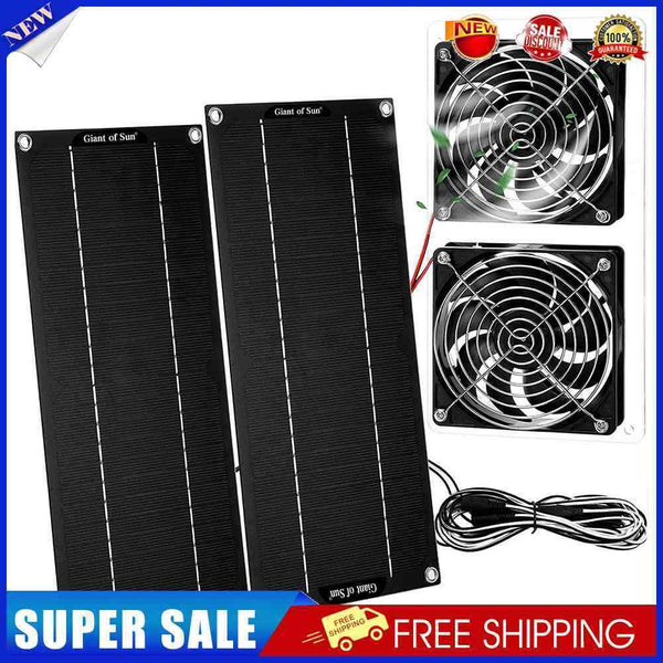 #A 20W 12V Solar Panel Fan Kit Dual Exhaust Cooler for Greenhouse Sheds RV Cooli