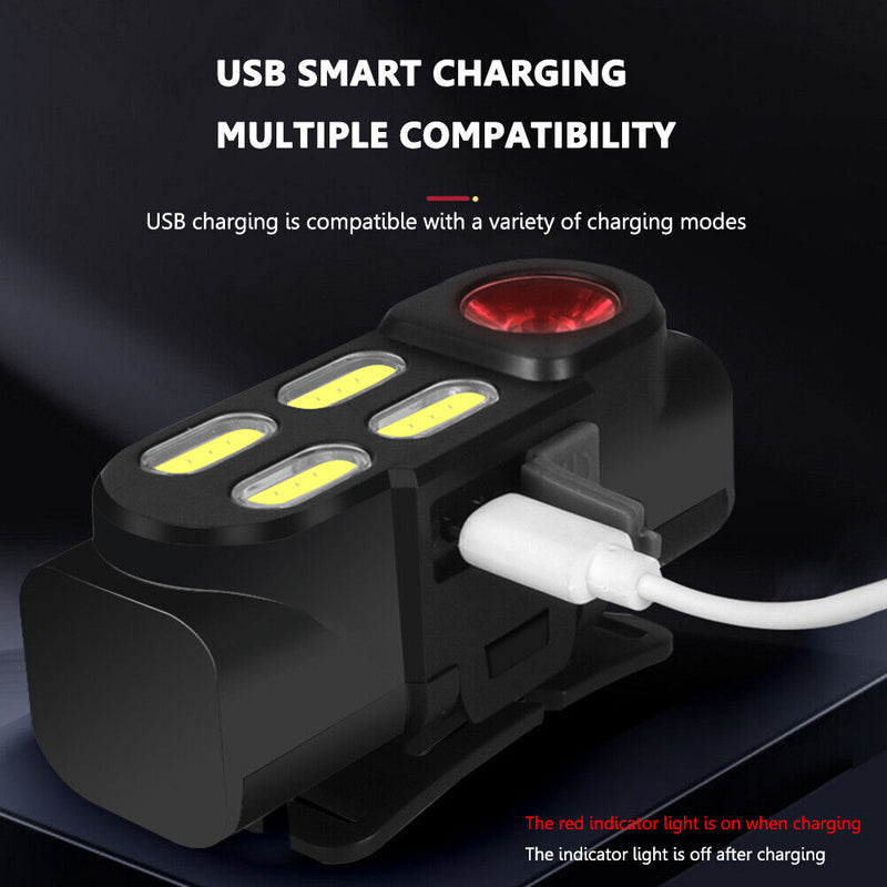 USB Rechargeable COB LED Headlamp Waterproof 4 Gear Induction Warning Head