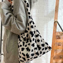 1*Retro Cow Print Plush Women Fashion Big Capacity Handbag Shoulder O0B3 G7H6