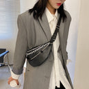 Fashion Solid Chest Bag Women PU Leather Beaded Chain Fanny Pack Crossbody Pouch
