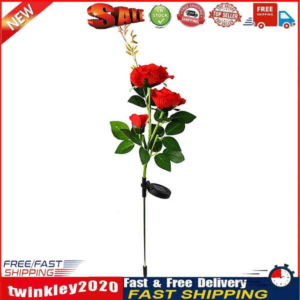 IP65 Waterproof Solar Powered 3 LED Rose Light Garden Ground Lamp (Red) Newly