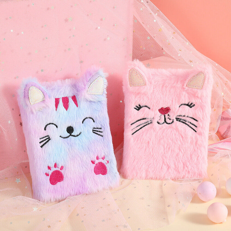 Cartoon Cat Plush Notebook Fluffy Daily Planner Journal Book (Purple) Newly