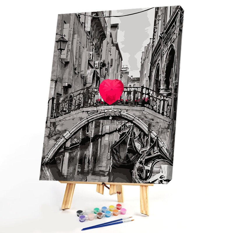 Painting By Numbers DIY Heart Bridge Canvas Oil Art Picture Home Wall Decor Kit