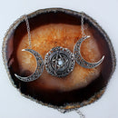 Pagan Jewelry Crystal Pentacle Pentagram Pendant Choker Triple Moon Necklace