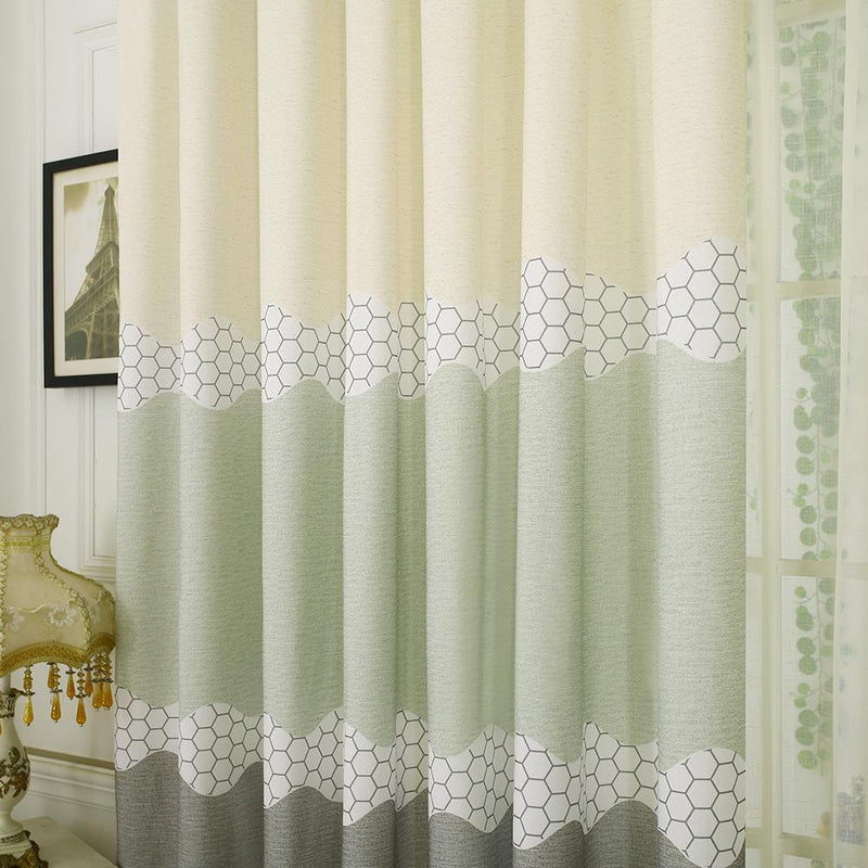 Geometry Semi Blackout Curtains Home Windows Tulle Sheer Drape (Green Grey