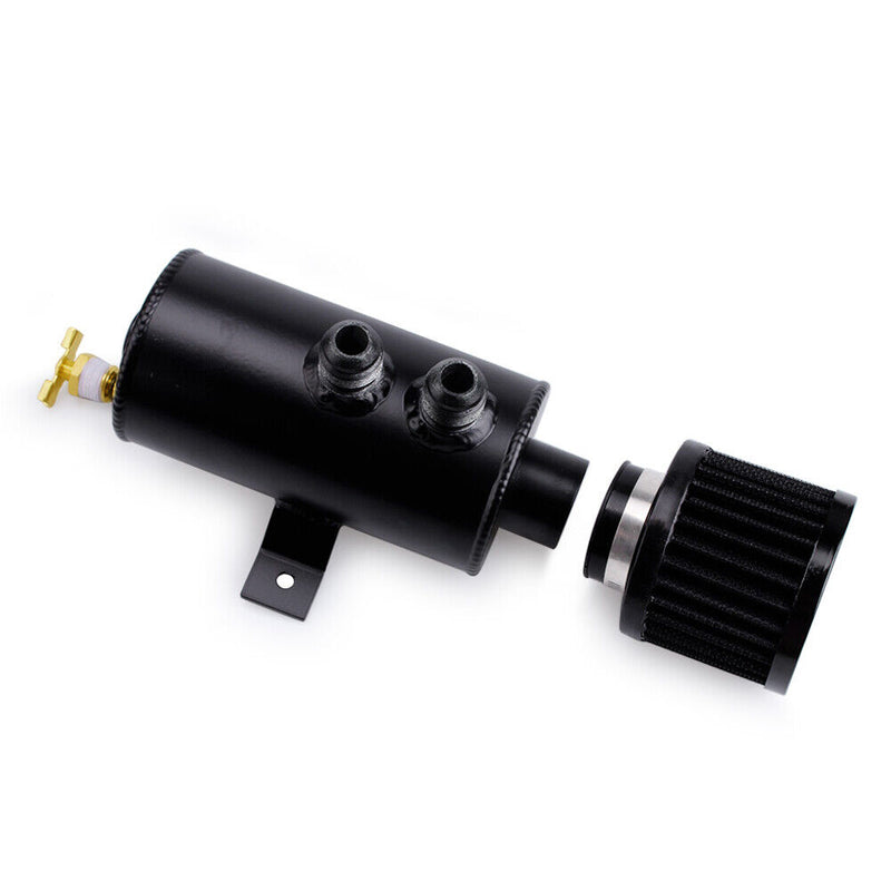 2 Ports AN10 Baffled Aluminum Alloy Oil Catch Can Kit Car Parts (Black)