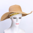 Straw Cap Elegant Large Brim Women Beach Solid Color Visor Hat Foldable Sun C
