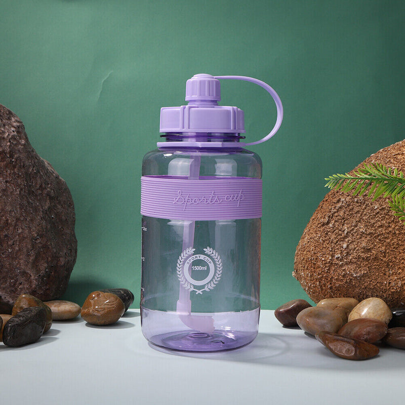 Portable Women Summer Gym Water Bottle Straw Large Capacity (Purple 1500ml)