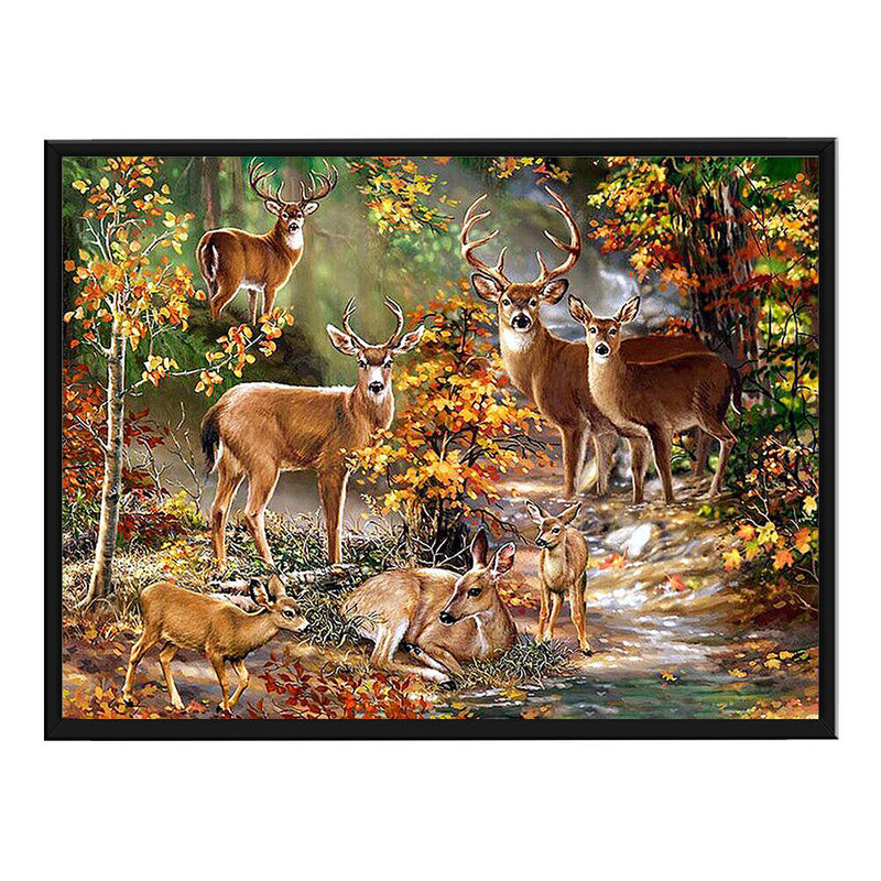 11CT Full Embroidery Forest Deer Herd Cotton Print Cross Stitch Home Decora