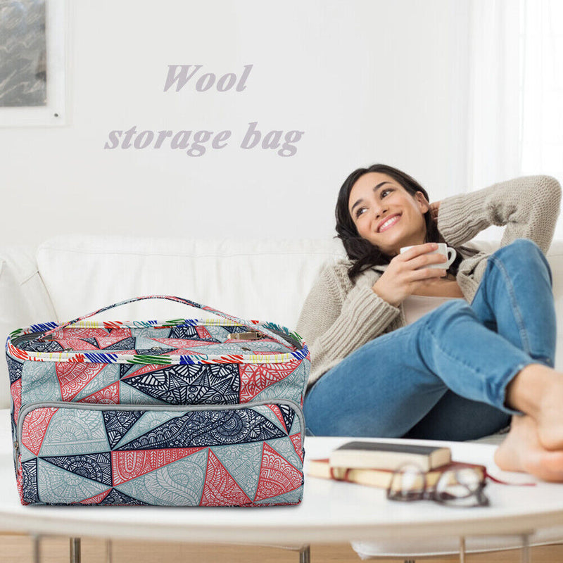 Oxford Cloth Geometric Wool Yarn Tote DIY Crochet Storage Knitting Bag (D) Newly