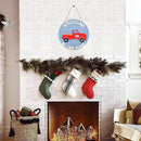 Wooden Christmas Car Home Round Hanging Door Plate w/ Replaceable Accessories/