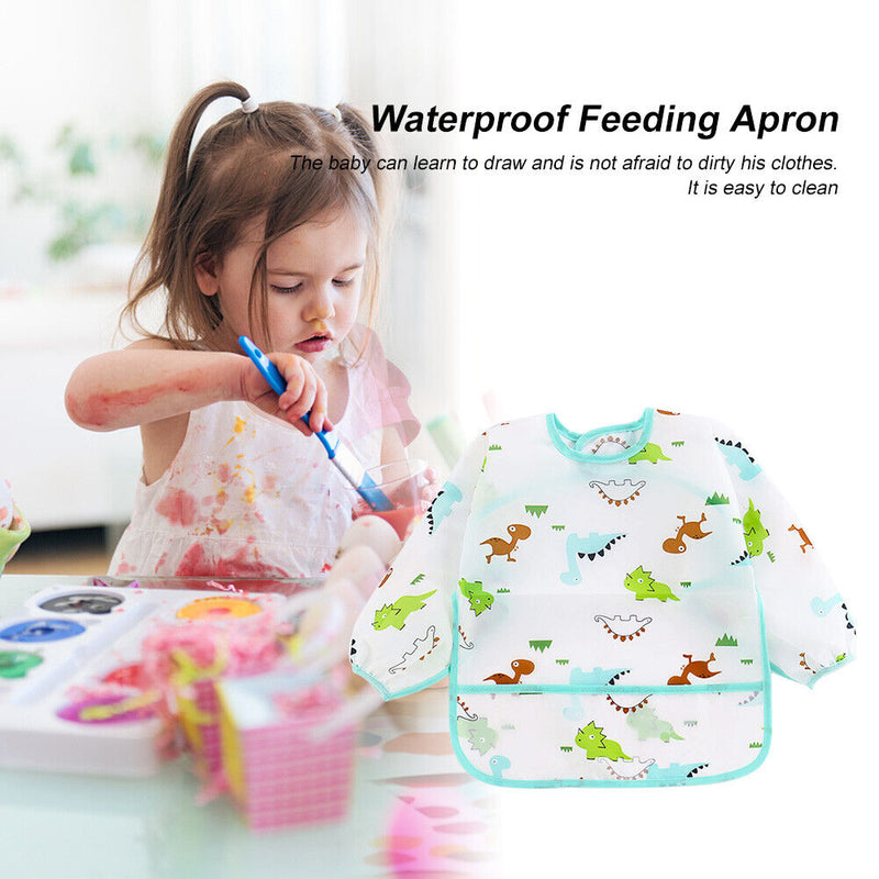 Baby Feeding Bibs Kids Waterproof Long Sleeve Coverall (0-3Years Dinosaur) Newly