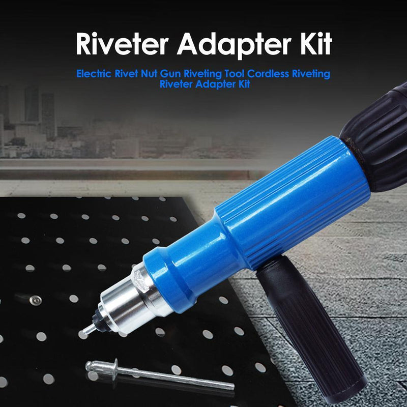 Electric Rivet Nut Gun Riveting Tool Cordless Riveter Adapter Kit (Blue) Newly