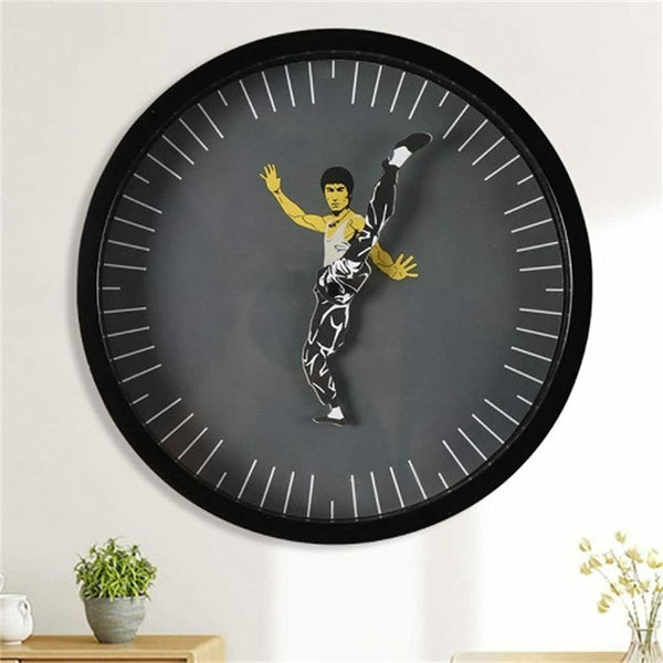 Decorations Black Personality Kung Fu Wall Clock Chinese Round Clock Bruce Lee